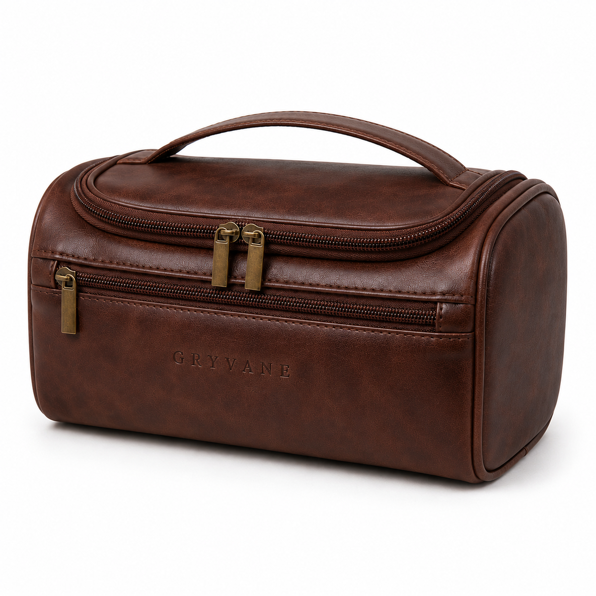 Faux Leather Travel Toiletry Bag with Hanging Hook – Brown