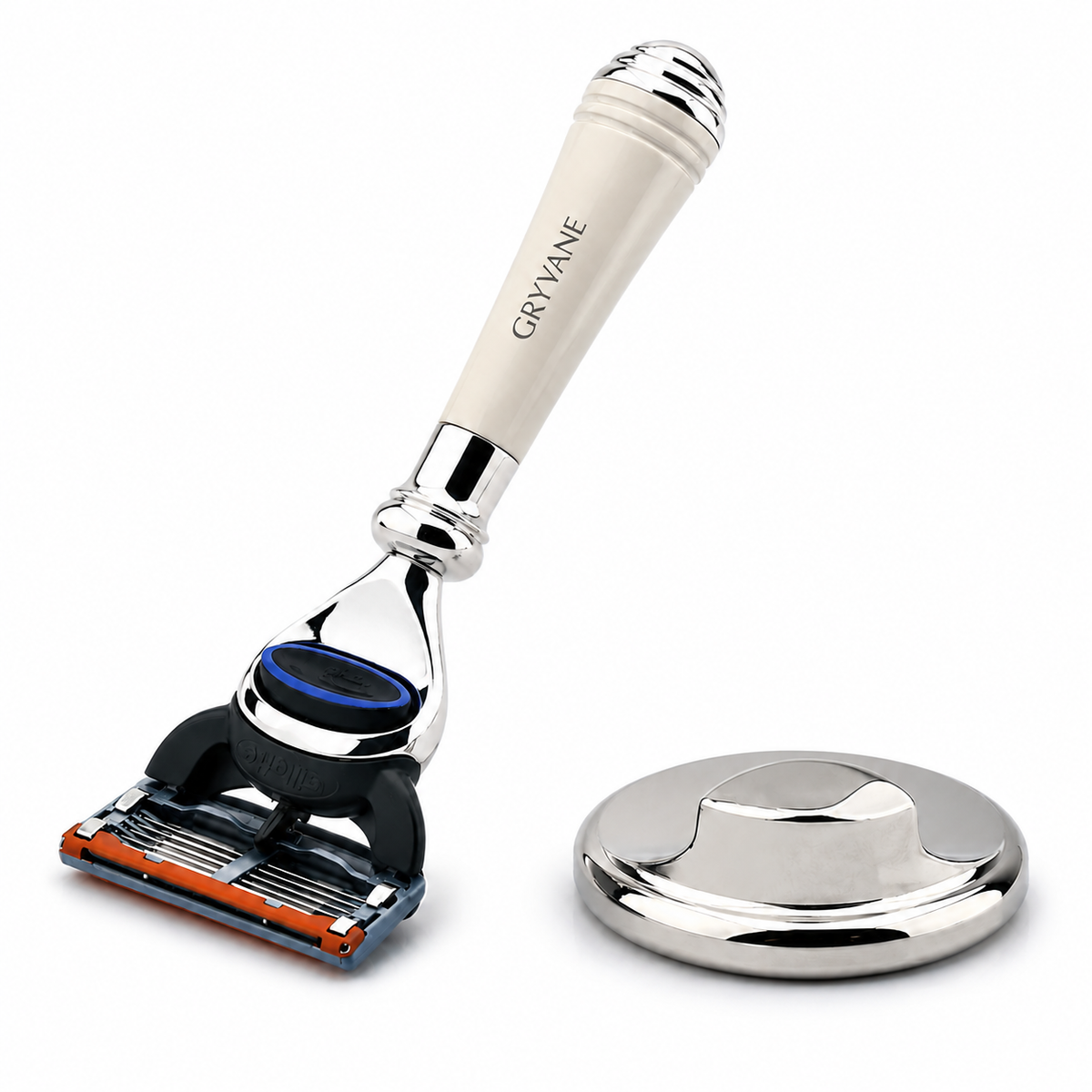 Compact 5-Blade Cartridge Razor with Stainless Steel Stand