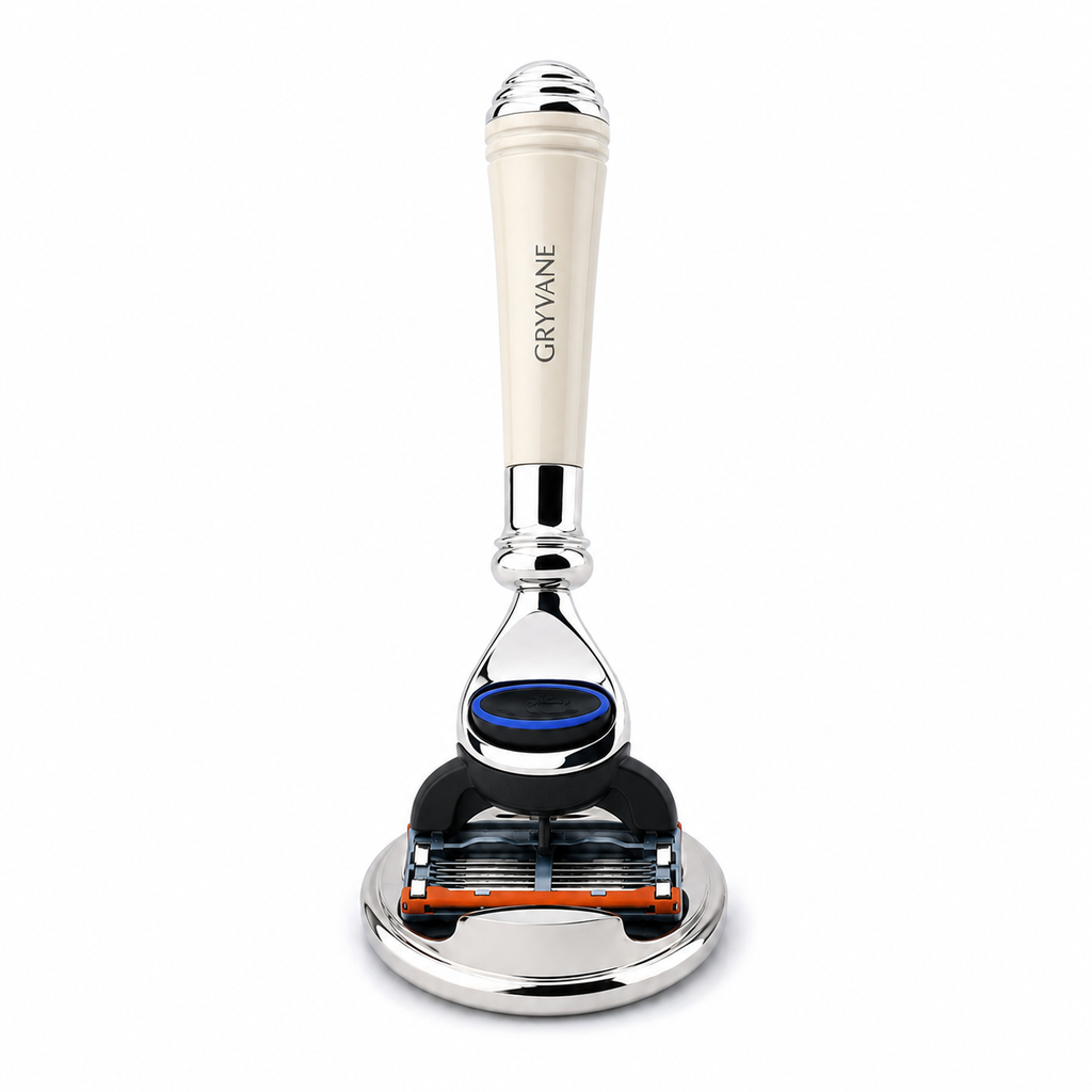 Compact 5-Blade Cartridge Razor with Stainless Steel Stand